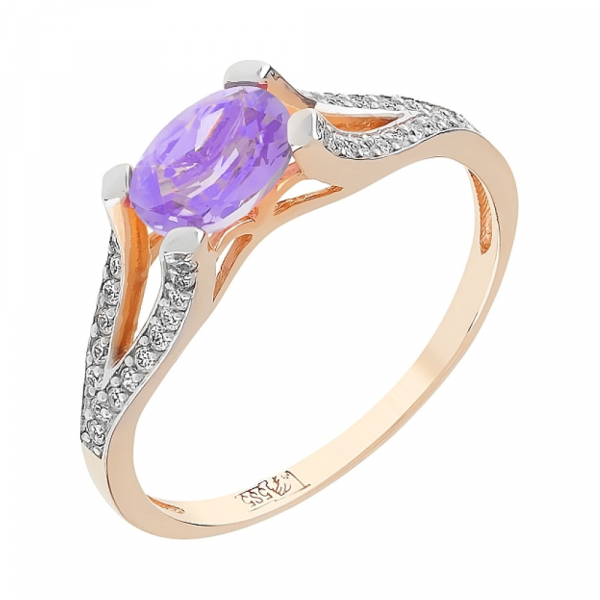 Золотое кольцо с аметистом и фианитом № 107032