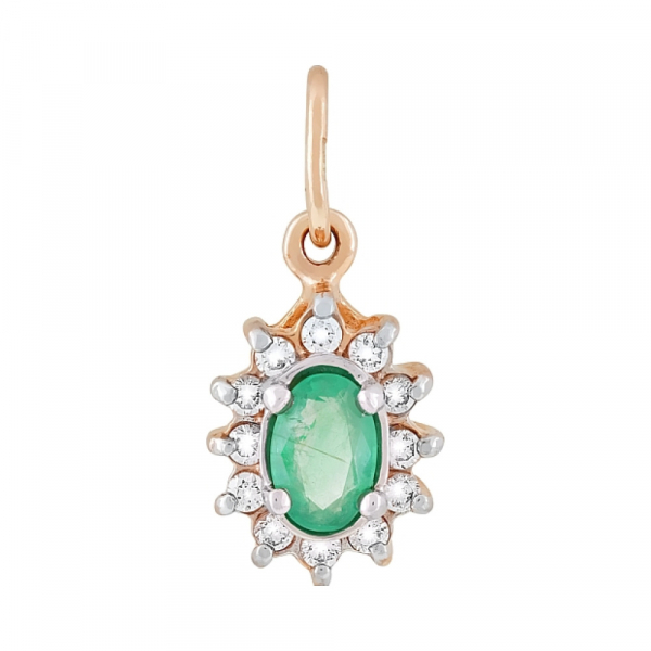 Золотая подвеска с изумрудом и фианитом № 8705