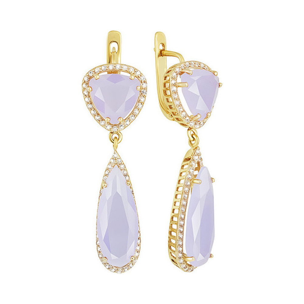 Серебряные серьги с алпанитом , фианитом и золотым покрытием № 132490