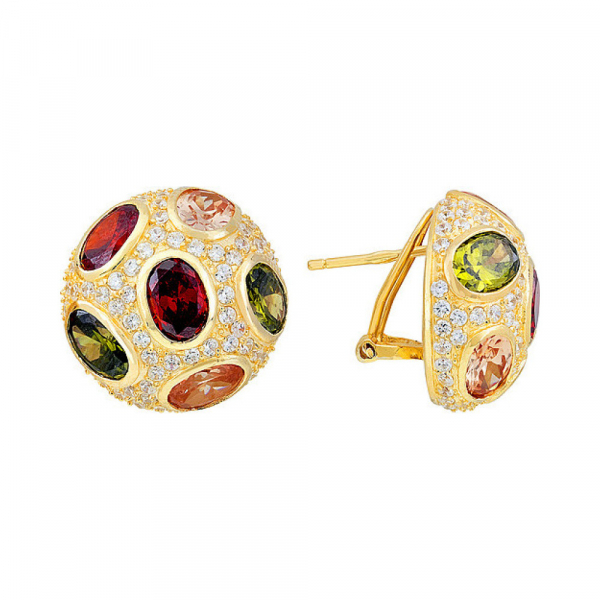 Серебряные серьги с фианитом и золотым покрытием № 115601