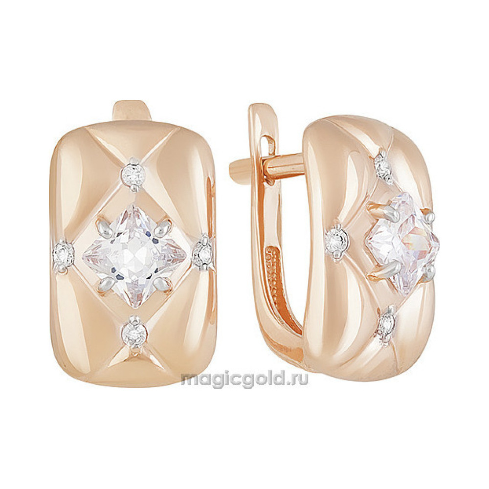Золотые серьги с фианитом № 156105