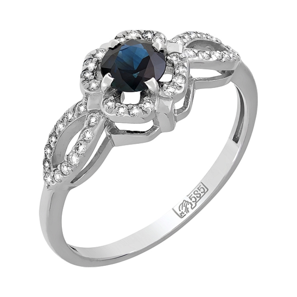 Золотое кольцо с бриллиантом и сапфиром № 119232