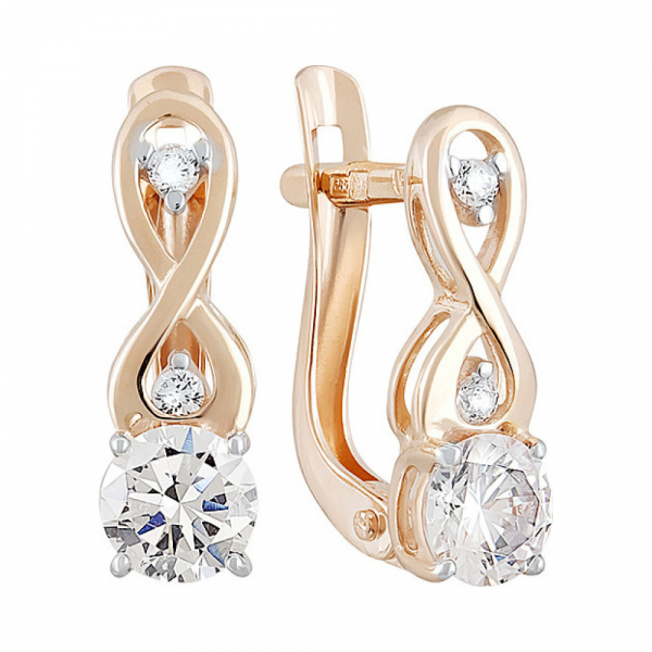 Золотые серьги с фианитом № 133174