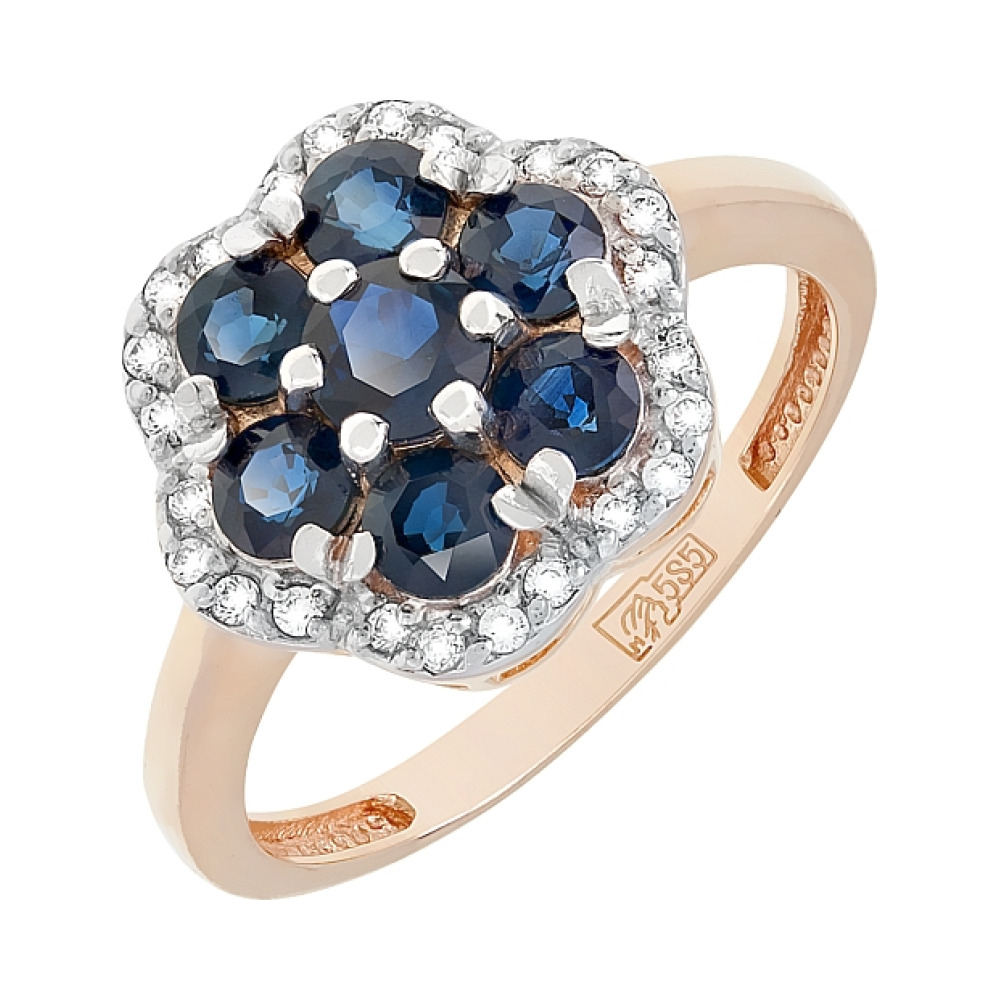 Золотое кольцо с сапфиром и фианитом № 116973