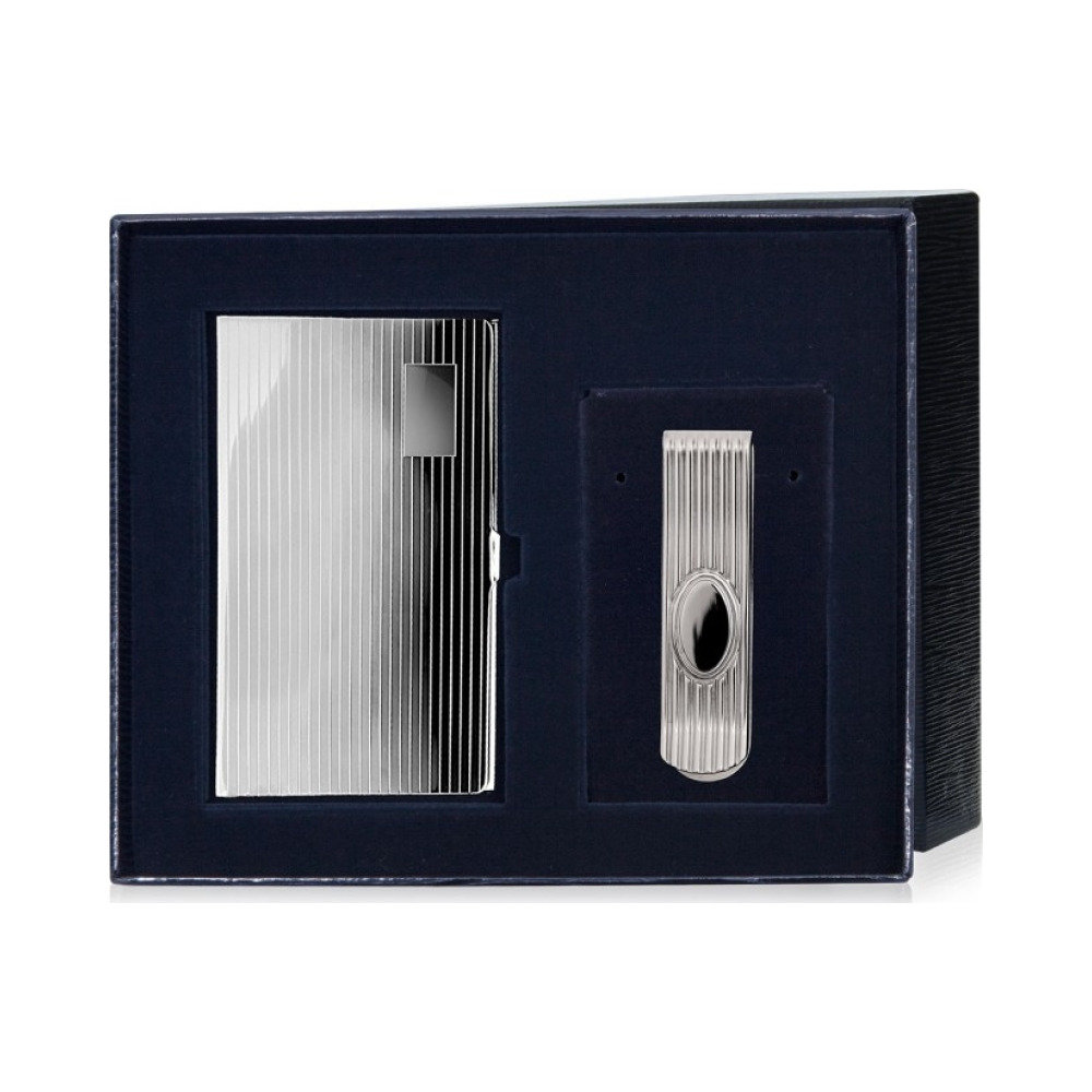 Набор серебряная визитница и зажим для купюр