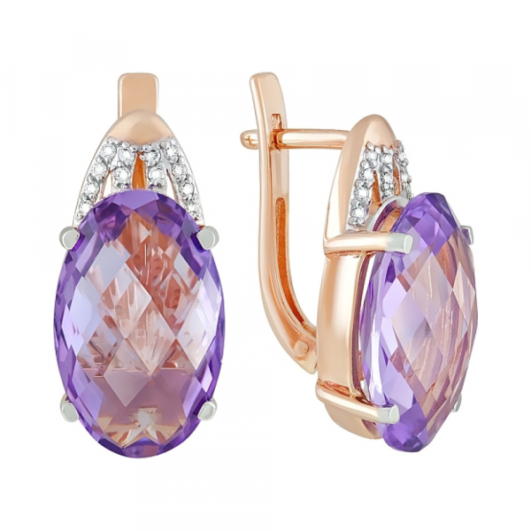 Золотые серьги с аметистом и фианитом № 121008
