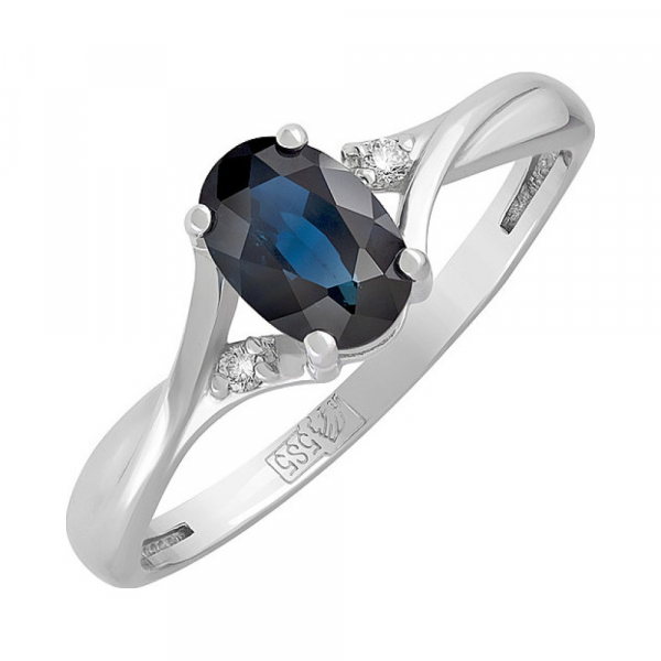 Золотое кольцо с бриллиантом и сапфиром № 128826