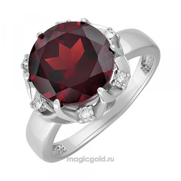Серебряное кольцо с гранатом и фианитом № 140136