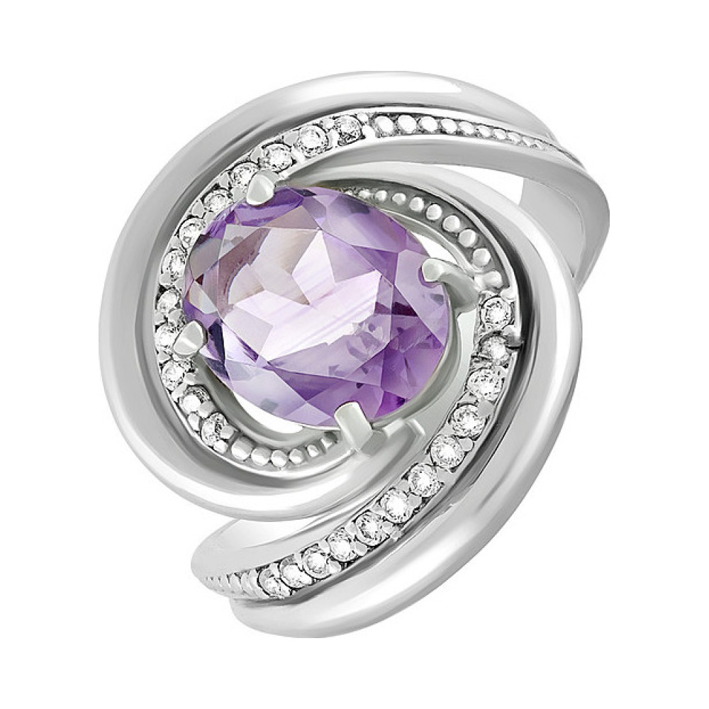 Серебряное кольцо с аметистом и фианитом № 122280