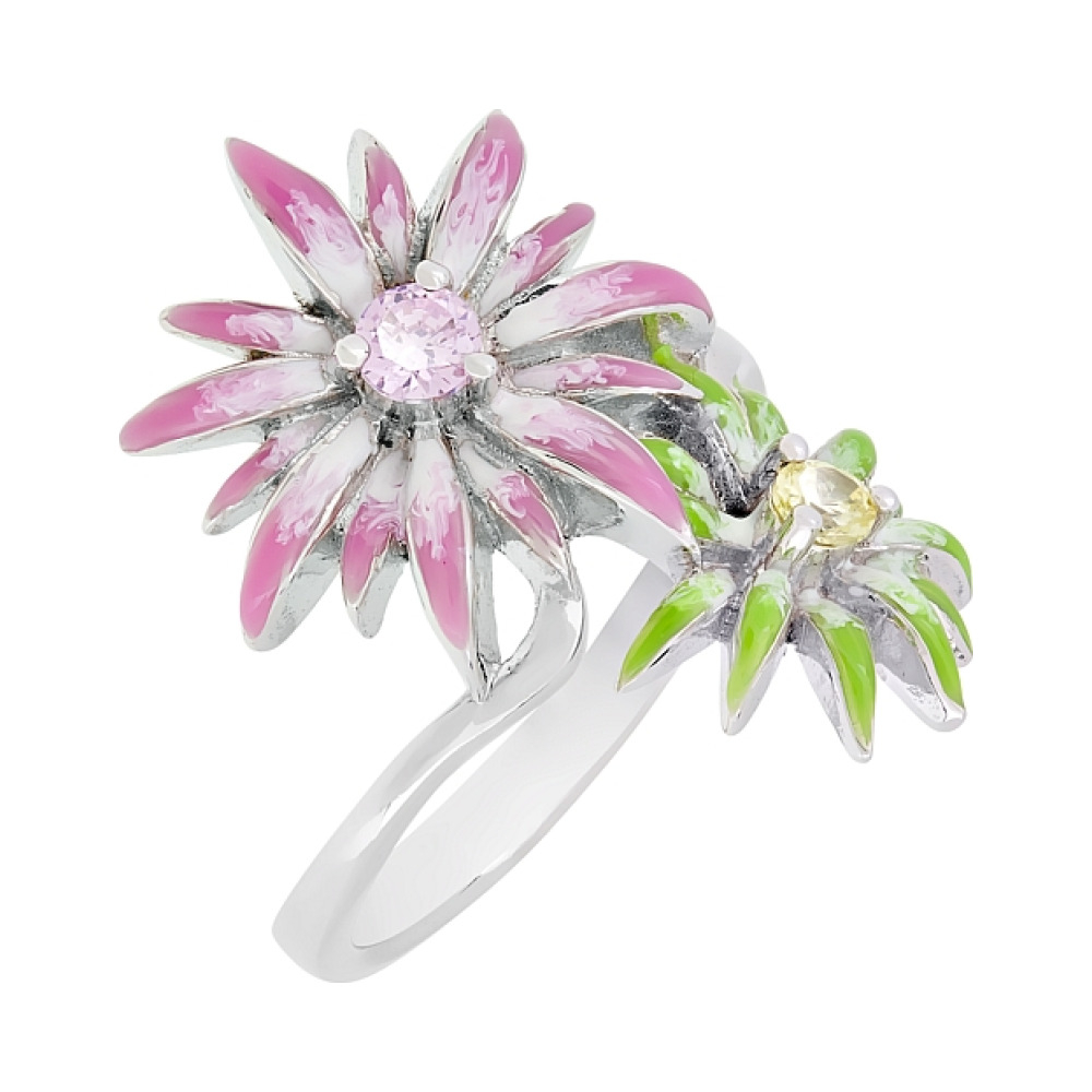 Серебряное кольцо с фианитом и эмалью № 106336