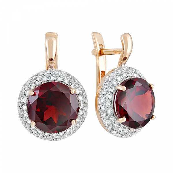 Золотые серьги с гранатом и фианитом № 128495