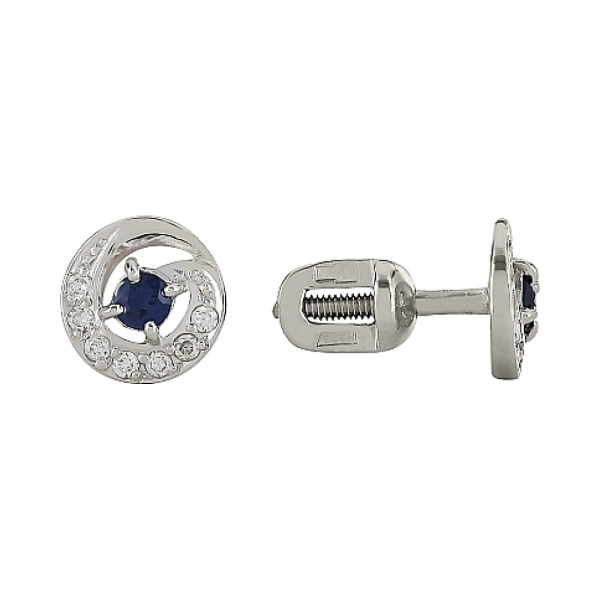 Пуссеты с бриллиантом и сапфиром № 96173
