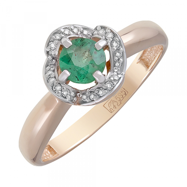 Золотое кольцо с бриллиантом и изумрудом № 127477