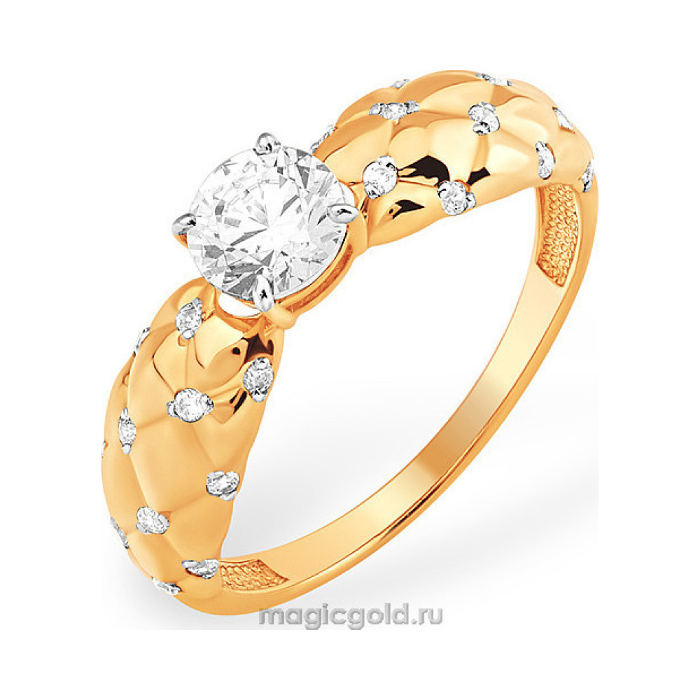 Золотое кольцо с кристаллом swarovski и фианитом № 140211