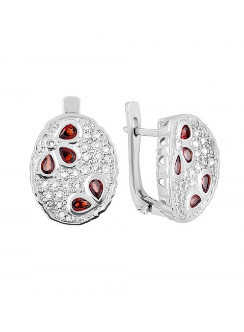 Серебряные серьги с гранатом и фианитом № 121523