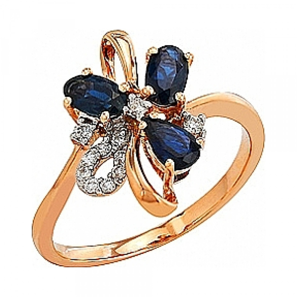 Золотое кольцо с бриллиантом и сапфиром № 82260