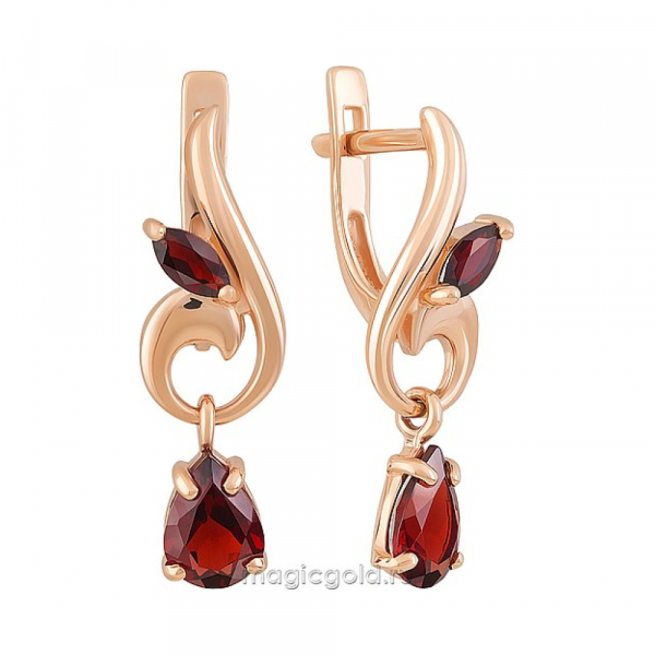 Золотые серьги с гранатом № 164365