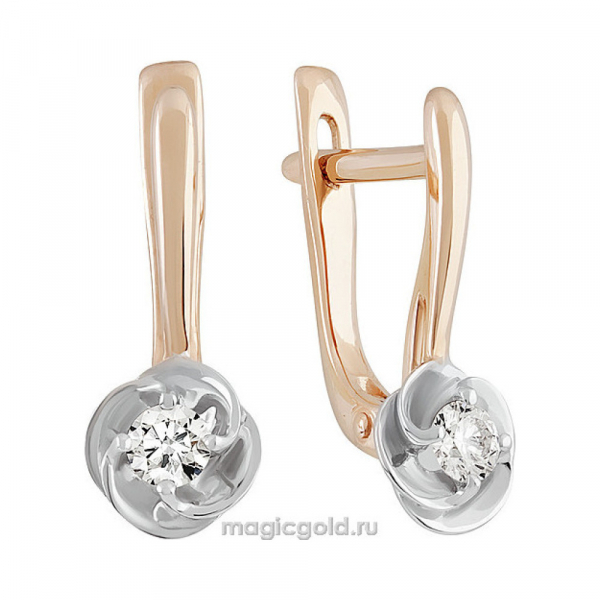 Золотые серьги с бриллиантом № 139497