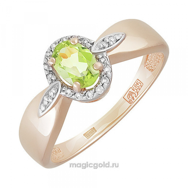 Золотое кольцо с хризолитом и фианитом № 142109