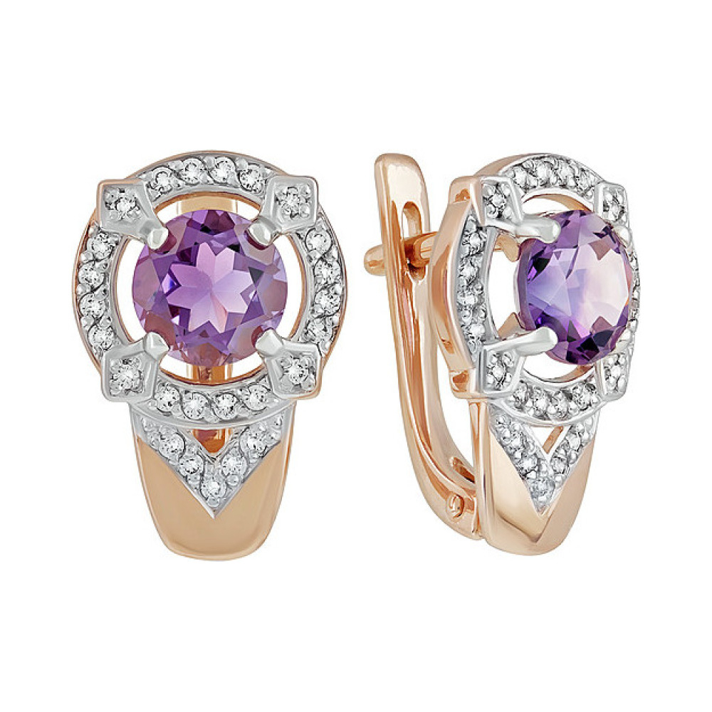 Золотые серьги с аметистом и фианитом № 137562