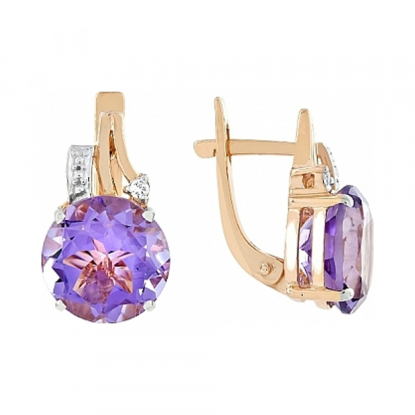 Золотые серьги с аметистом и фианитом № 96855