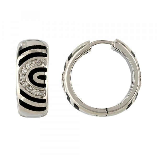 Серебряные серьги с каучуком и фианитом № 106676