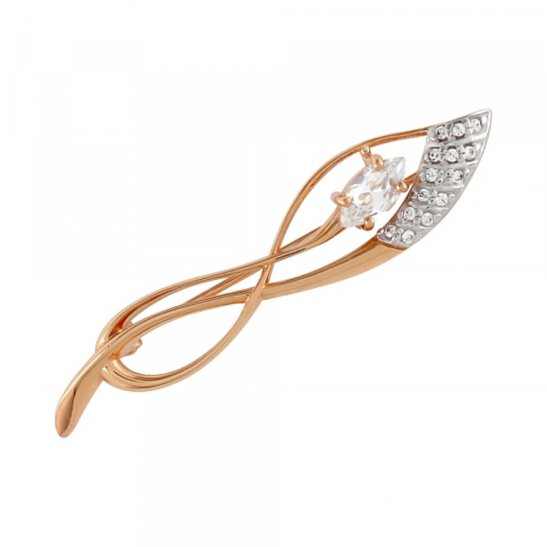 Золотая брошь с фианитами № 97190