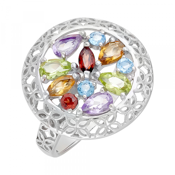 Серебряное кольцо с полудрагоценными вставками № 127622