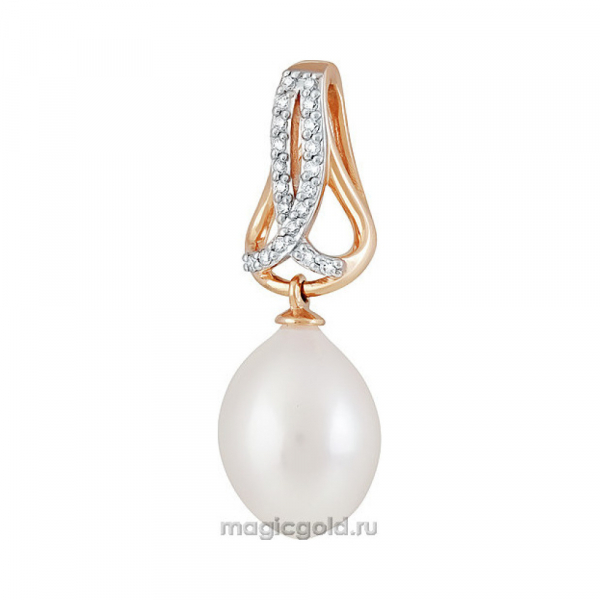Золотая подвеска с жемчугом и фианитом № 138288