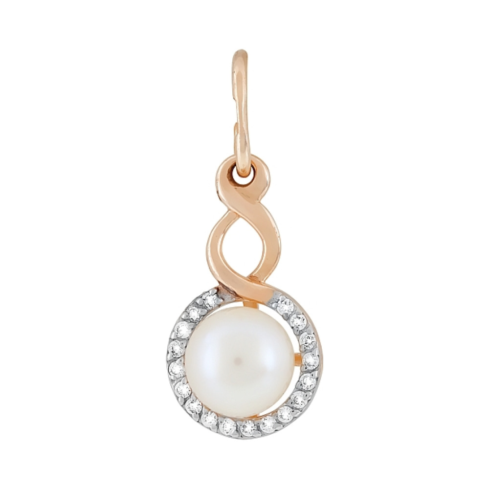Золотая подвеска с жемчугом и фианитом № 119042
