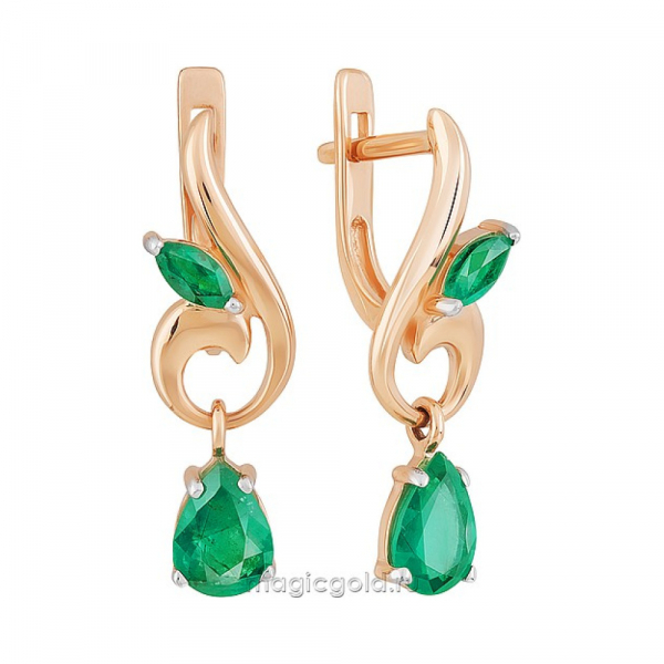 Золотые серьги с изумрудом № 167102