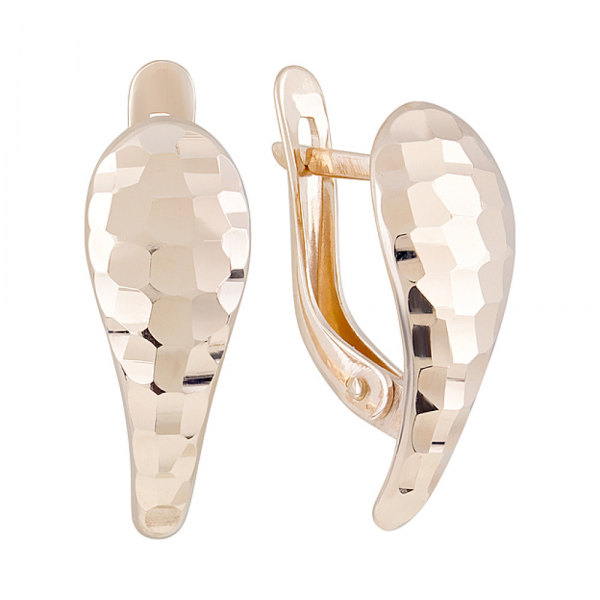 Золотые серьги без камня с алмазкой № 127614