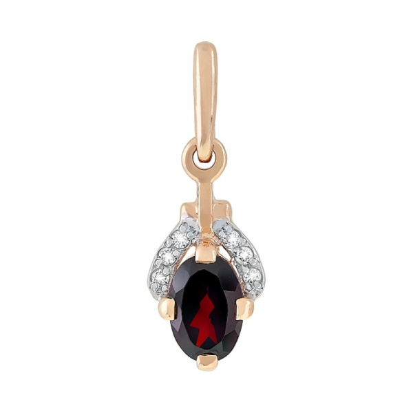 Золотая подвеска с гранатом и фианитом № 95938