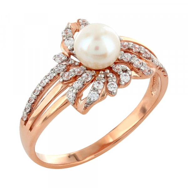 Кольцо с жемчугом и фианитом № 101914