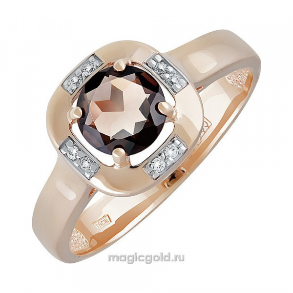 Золотое кольцо с раухтопазом и фианитом № 139066