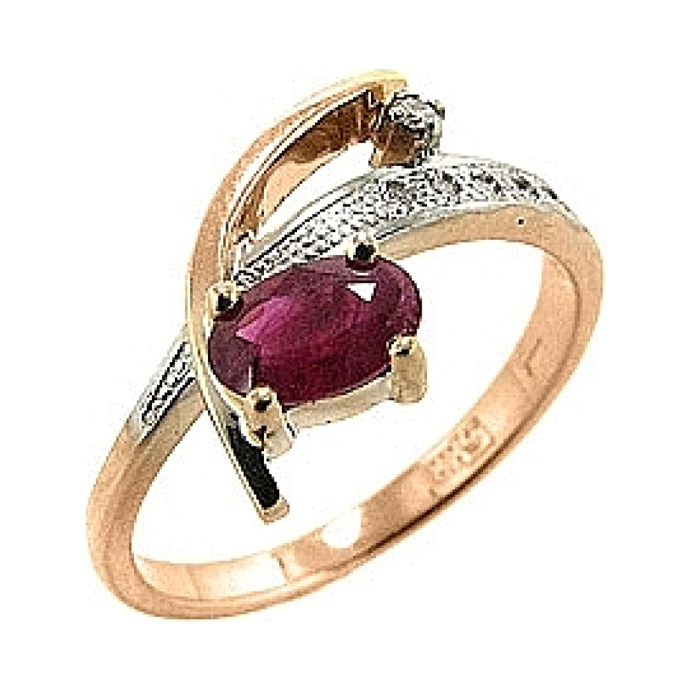 Золотое кольцо с бриллиантом и рубином № 80167