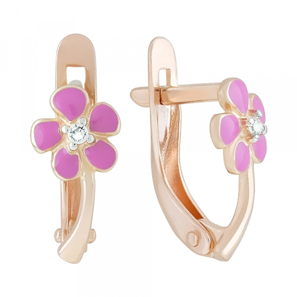 Золотые серьги с фианитами и эмалью № 121969