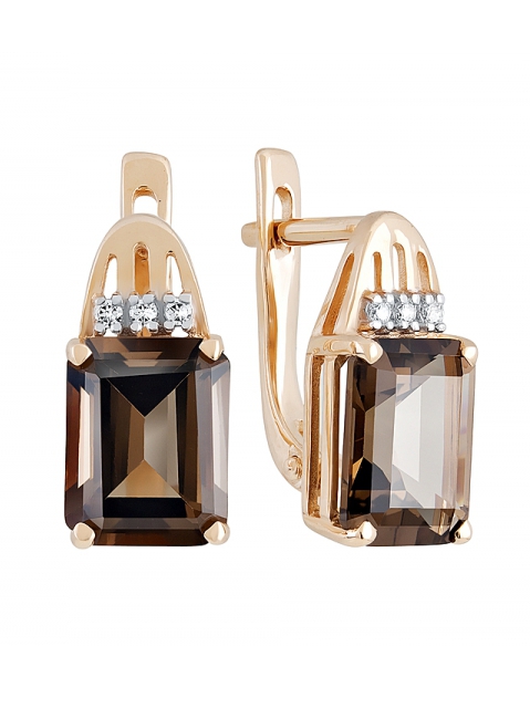 Золотые серьги с раухтопазом и фианитом № 131872