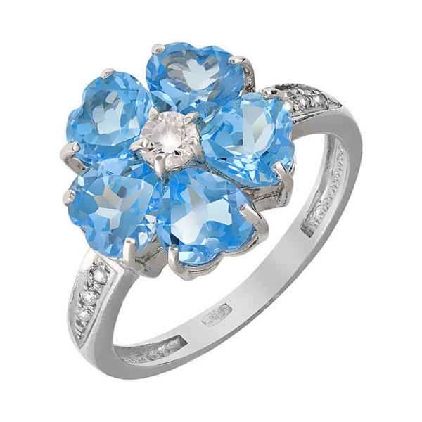 Серебряное кольцо с топазом и фианитами № 72758