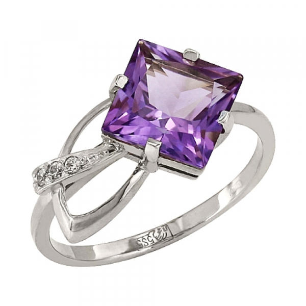 Золотое кольцо с аметистом и фианитом № 84351