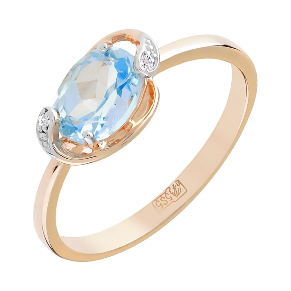 Золотое кольцо с топазом и фианитом № 107348