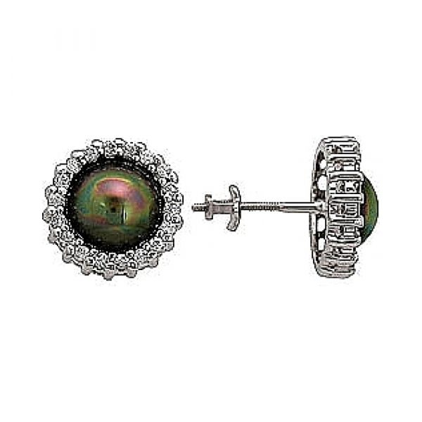 Серебряные серьги с имитац. жемчуга и фианитом № 70865