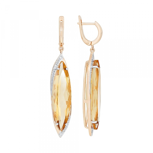 Золотые серьги с раухцитрином и фианитом № 96994