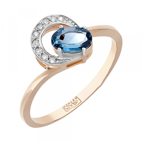 Золотое кольцо с топазом и фианитом № 115364