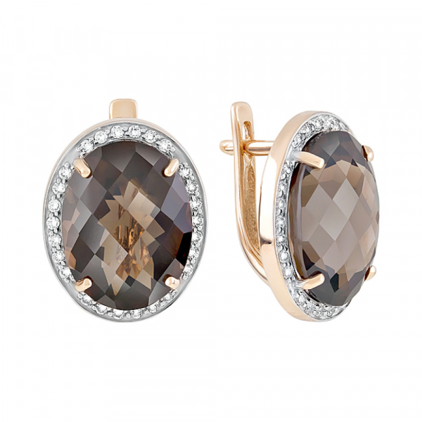 Золотые серьги с раухтопазом и фианитом № 128923