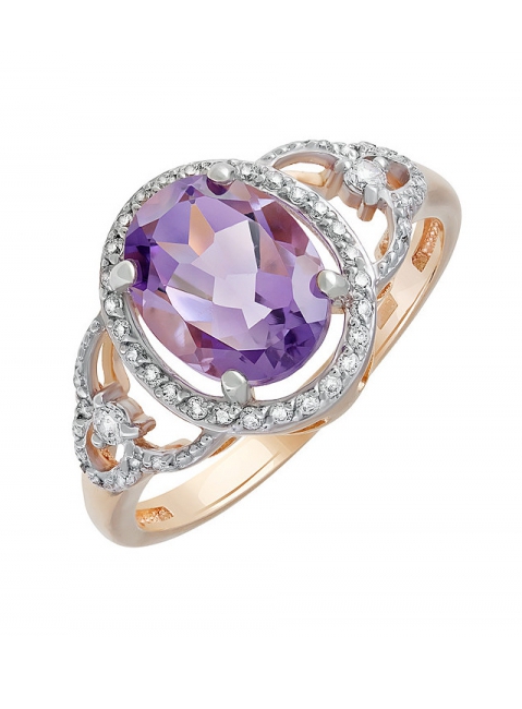 Золотое кольцо с аметистом и фианитом № 131594