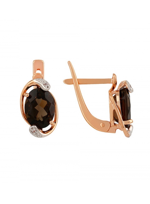 Золотые серьги с раухтопазом и фианитом № 108125