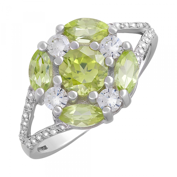 Серебряное кольцо с хризолитом и фианитом № 123303