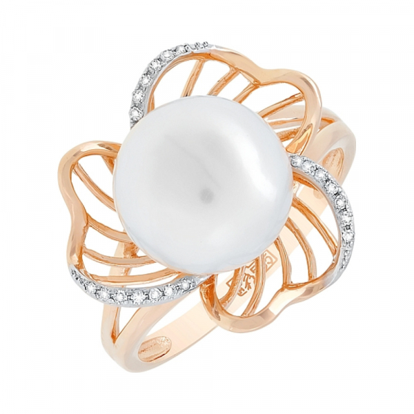 Золотое кольцо с бриллиантом и жемчугом № 113725