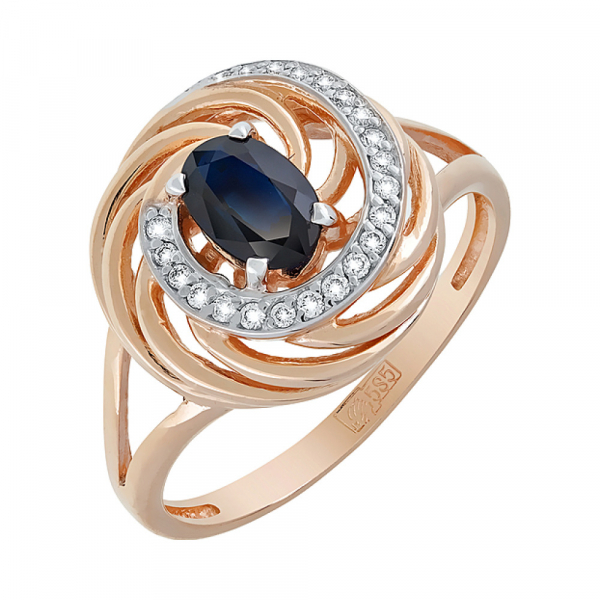 Золотое кольцо с бриллиантом и сапфиром № 119211